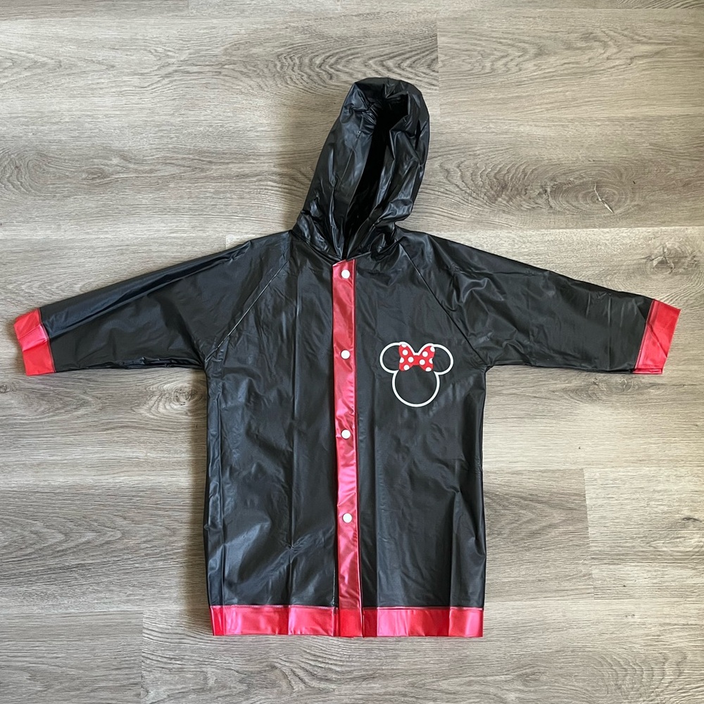 Disney Minnie Mouse toddler Girls hooded Raincoat black & red size Small